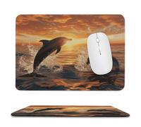 Tappetino per mouse 20 x 23,9 cm, antiscivolo, impermeabile, per mouse wireless, computer, laptop, delfini da ufficio che saltano fuori dall'acqua al tramonto