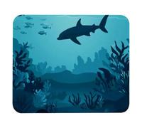 Tappetino per mouse, 21 x 24 cm, base in gomma antiscivolo quadrata per mouse wireless, tappetino portatile per laptop da ufficio, oceano sottomarino barriera corallina pesce e squalo silhouette