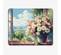 Tappetino per Mouse 240x200mm, Tappetino per Mouse con Motivo Margherita e Vista Finestra, Base in Gomma Antiscivolo, Bordi Cuciti, Sottomano Scrivania per PC, Portatile e Facile da Pulire W-O2925