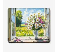 Tappetino per Mouse 240x200mm, Tappetino per Mouse con Motivo Vista Finestra e Margherita, Base in Gomma Antiscivolo, Bordi Cuciti, Sottomano Scrivania per PC, Portatile e Facile da Pulire W-O3110