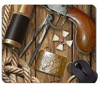 Tappetino per mouse a bussola con bordo di chiusura, bussola a corda e occhiali Tappetino per mouse a pistola a pietra focaia con bordo cucito