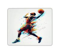 Tappetino per mouse a tema basket dinamico, design atleta blu intenso e rosso, bordo cucito, antiscivolo, tappetino da gioco per gli amanti dello sport, casa e ufficio, quadrato, 20 x 25 cm