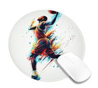Tappetino per mouse a tema basket dinamico, design atleta blu intenso e rosso, bordo cucito, antiscivolo, tappetino da gioco per gli amanti dello sport, casa e ufficio, rotondo, 20 x 20 cm