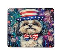 Tappetino per mouse a tema cane patriottico, colorato Shih Tzu con stelle e strisce, decorazione per il 4 luglio, design carino con animali per casa e ufficio, tappetino per mouse antiscivolo da gioco