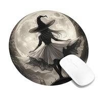 Tappetino per mouse a tema misterioso strega al chiaro di luna, design fantasy, in gomma antiscivolo, stile retrò, tappetino per mouse per Halloween, ufficio, casa, computer, rotondo, 20,3 x 20,3 cm
