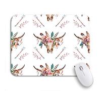 Tappetino Per Mouse Abstract Watercolor Boho Skull Feathers Flowers American Ancient Animal Tappetino Mouse Gaming Facile Da Pulire Tappetino Mouse Piccolo, Per Computer, Laptop, 25 x 30cm