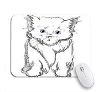 Tappetino per Mouse Adorable Cat Sketched Little Cute Kitten Monochrome Freehand Mousepad Forma Rettangolare Impermeabile Facile da Pulire Sottomano, per Scrivania, Laptop, 25 x 30cm