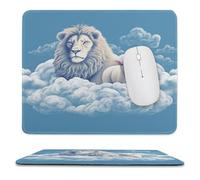 Tappetino per mouse, agnello con leone sulle nuvole, stampa con bordo sigillato, simpatico e divertente, per giochi su laptop, accessori per la casa e l'ufficio, tappetino da scrivania