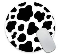 Tappetino per mouse Amcove con motivo a mucca, rotondo, con base in gomma antiscivolo, personalizzato per computer portatili e PC.