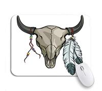 Tappetino per Mouse America Buffalo Skull Feather Native American Cow Skeleton Animal Apache Tappetino Mouse Gaming Lavabile Personalizzato Sottomano, per Casa, Computer, 25 x 30cm