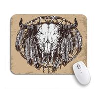 Tappetino Per Mouse American Cow Skull And Feathers Native Cow Animal Tappetino Mouse Gaming Base Antiscivolo In Gomma Confortevole Sottomano, Per Computer, Gioco, 25 x 30cm