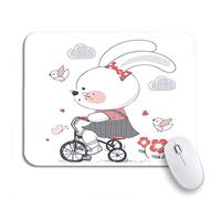 Tappetino Per Mouse Baby Bunny Of Cute Girl Riding Bicycle Tricycle Kid Tappetino Per Il Mouse Antiscivolo Confortevole Tappetini Mouse, Per Scrivania, Laptop, 25 x 30cm