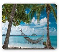 Tappetino per Mouse Beach Hammock Palm Trees in Romantic Resort Tropical Climate Cloudy Summer Tappetino Mouse Gaming Portatile Mousepad Forma Rettangolare, per Ufficio, Laptop, 25x30cm