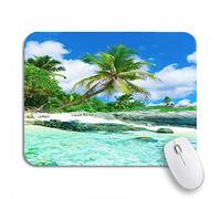 Tappetino per Mouse Beach Palms Eden Sea Scene Paradise Place Scenery Seaside Mousepad Forma Rettangolare Base Antiscivolo in Gomma Lavabile Tappetino Mouse, per Gioco, Gaming Mouse, 25 x 30cm