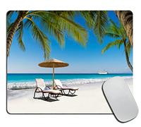 Tappetino per Mouse Beds And Umbrella On A Tropical Beach Tappetino per Il Mouse Antiscivolo Portatile Lavabile Mousepad Forma Rettangolare, per Laptop, Computer, Scrivania, 25x30cm