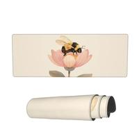 Tappetino per Mouse Bee On Dusty Pink Flowers Tappetino Mouse Gaming Impermeabile Sottomano, per Computer, Ufficio, Scrivania, 80x30cm