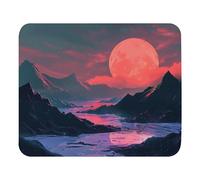 Tappetino per Mouse Big Red Moon On Mountain River Mousepad con Bordi Cuciti Mouse Pad Portatile Tappetino per Tastiera per Gaming Ufficio Laptop 25X30Cm
