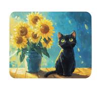 Tappetino Per Mouse Black Cat And Sunflowers Protezione Scrivania Da Ufficio Migliora Precisione E Velocità Tappetino Mouse Gaming Waterproof Mousepad Per Computer Portatile Laptop Mac 25X30Cm