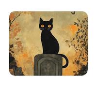 Tappetino per Mouse Black Cat Sitting On A Tombstone Halloween Desk Mat Pulire Mousepad Confortevole Tappetino per Mouse da Gioco per Mac Laptop Ufficio 25X30Cm