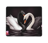 Tappetino per Mouse Black White Swan Love Heart Print Tappetino Mouse Base Antiscivolo in Gomma Portatile Mousepad Forma Rettangolare, per Computer, Laptop, Casa, 25x30cm