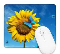 Tappetino per Mouse Blooming Sunflowers And Blue Butterflies 25X30Cm Portatile Mouse Pad Lavabile Mousemat per Pc Ufficio