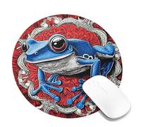 Tappetino per mouse blu con motivo floreale anfibio rosso, tappetino per mouse antiscivolo in gomma per uso domestico e ufficio, perfetto per primavera ed estate, rotondo, 20,3 x 20,3 cm