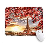 Tappetino Per Mouse Blue Architecture Eiffel Tower Autumn Leaves In Paris France Tappetino Per Il Mouse Antiscivolo Antipolvere Portatile Tappetino Mouse Pad, Per Ufficio, Laptop, 25 x 30cm