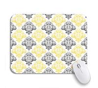 Tappetino per Mouse Blue Baby Yellow Gray White Damask Flower Pattern Colorful Tappetino Mouse Piccolo Personalizzato Impermeabile Sottomano, per Gioco, Laptop, 25 x 30cm