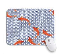 Tappetino per Mouse Blue Carp Red Fish Traditional Eastern Waves Pattern Tappetino Mouse Lavabile Antipolvere Sottomano, per Gioco, Computer, 25 x 30cm
