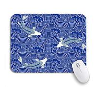 Tappetino per Mouse Blue Chinese Carp Traditional Eastern Japanese Pattern Waves Navy Tappetino Mouse Confortevole Tappetino per Il Mouse Antiscivolo, per Gaming Mouse, Casa, 25 x 30cm