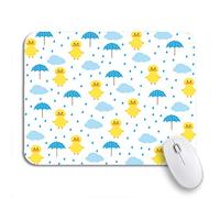 Tappetino per Mouse Blue Clouds Duck in The Rain Pattern Yellow Umbrella Tappetino Mouse Gaming Personalizzato Lavabile Mousepad Forma Rettangolare, per Gioco, Scrivania, 25 x 30cm