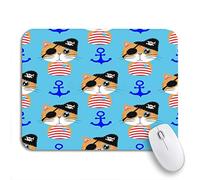 Tappetino per Mouse Blue Cute Pirate Cat And Anchor Marine Pattern Baby Tappetino per Il Mouse Antiscivolo Portatile Impermeabile Mousepad Forma Rettangolare, per Gaming Mouse, Casa, 25 x 30cm