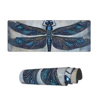 Tappetino per Mouse Blue Ethnic Dragonfly Tappetini Mouse Facile da Pulire Mousepad Forma Rettangolare, per Computer, Gaming Mouse, Laptop, 80x30cm