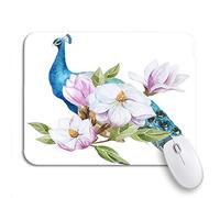Tappetino per Mouse Blue Flower Watercolor Magnolia Peacock Bird Colorful Painting Watercolour Tappetino Mouse Gaming Portatile Tappetini Mouse, per Casa, Gaming Mouse, 25 x 30cm