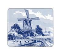 Tappetino Per Mouse Blue Nederland Vintage Dutch Windmill Delft Tappetino Scrivania Waterproof Mousepad Confortevole Tappetino Per Tastiera Per Computer Portatile Gaming Mac 25X30Cm