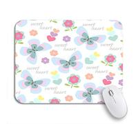 Tappetino Per Mouse Blue Pattern Butterflies Daisies And Hearts Pink Butterfly Girl Tappetino Per Il Mouse Antiscivolo Confortevole Antipolvere Tappetino Mouse, Per Laptop, Gioco, 25 x 30cm