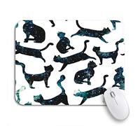 Tappetino per Mouse Blue Pattern Watercolor Galaxy And Cats Colorful Black Abstract Tappetini Mouse Facile da Pulire Base Antiscivolo in Gomma Tappetino Mouse, per Computer, Ufficio, 25 x 30cm