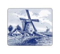 Tappetino per Mouse Blue Vintage Nederland Dutch Windmill Delft Tappetino per Tastiera con Bordi Cuciti Protezione Scrivania da Ufficio Lavabile Mousepad per Gaming Laptop 25X30Cm