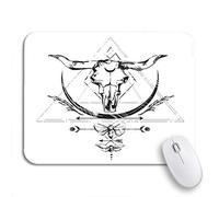 Tappetino per Mouse Bohemian Cow Skull Boho Sketch Butterfly Arrows Beautiful Head Sottomano Portatile Base Antiscivolo in Gomma Mousepad Forma Rettangolare, per Computer, Ufficio, 25 x 30cm