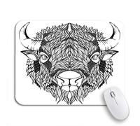 Tappetino per Mouse Buffalo Bison Mascot Head Psychedelic Animal American Silhouette Tattoo Mousepad Forma Rettangolare Facile da Pulire Tappetino Mouse, per Computer, Casa, 25 x 30cm