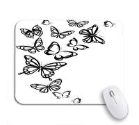 Tappetino per Mouse Butterfly Butterflies Silhouette Black Flower White Beautiful Flying Nature Tappetino Mouse Gaming Lavabile Portatile Sottomano, per Computer, Casa, 25 x 30cm