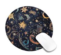 Tappetino per mouse celestiali con stelle e lune, design galassia, bordo cucito, in gomma, antiscivolo, lavabile, tappetino per mouse da gioco per casa e ufficio, computer portatile, rotondo, 20,3 x