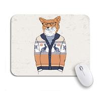 Tappetino Per Mouse Christmas Fox Dressed Up In Jacquard Pullover Anthropomorphic Animals Tappetini Mouse Facile Da Pulire Tappetino Mouse Piccolo, Per Gaming Mouse, Laptop, 25 x 30cm