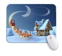 Tappetino per Mouse Christmas Night Scene Santa Claus Reindeer Sleigh Mousepad Forma Rettangolare Antipolvere Base Antiscivolo in Gomma Tappetino Mouse Gaming, per Scrivania, Casa, 25 x 30cm