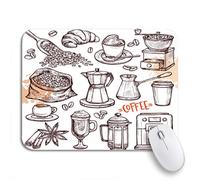 Tappetino Per Mouse Coffee Collection Sketch Turk Cups Beans Croissant Mill Maker Tappetino Mouse Gaming Confortevole Facile Da Pulire Tappetino Mouse, Per Ufficio, Computer, 25 x 30cm