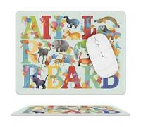 Tappetino per mouse colorato con alfabeto animale, ultra sottile, in pelle, con superficie liscia impermeabile, antiscivolo, per giochi, ufficio e casa, 25,4 x 20,3 cm