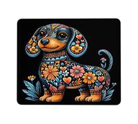 Tappetino per mouse colorato con bassotto floreale, sfondo nero, design con simpatico cane, in gomma antiscivolo, comodo, tappetino per mouse da gioco per casa e ufficio, quadrato, 20,3 x 25,4 cm