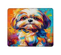 Tappetino per mouse colorato con cane Shih Tzu, design animale, arancione e blu, perfetto per uso estivo, casa, ufficio, computer, antiscivolo, lavabile, quadrato, 20,3 x 25,4 cm