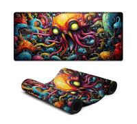 Tappetino per mouse colorato e psichedelico con motivo Invasione di Cthulhu grande resistente all'umidità scorrevolezza controllata base in gomma densa e morbida bordi cuciti base antiscivolo 40x90 cm