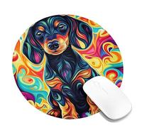 Tappetino per mouse colorato, motivo bassotto, design con cane vivace, tappetino per mouse artistico antiscivolo, lavabile, per uso domestico e ufficio, rotondo, 20,3 x 20,3 cm